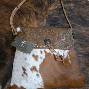 Brown and White Leather Crossbody Bag